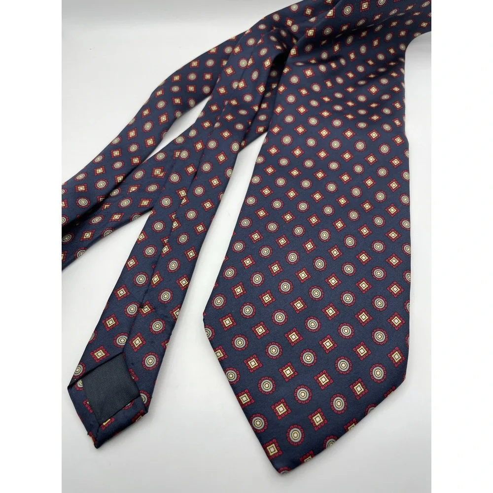 Antiche Seterie Fiorentine Mens Silk Tie Navy Blue Red Medallion Made in Italy